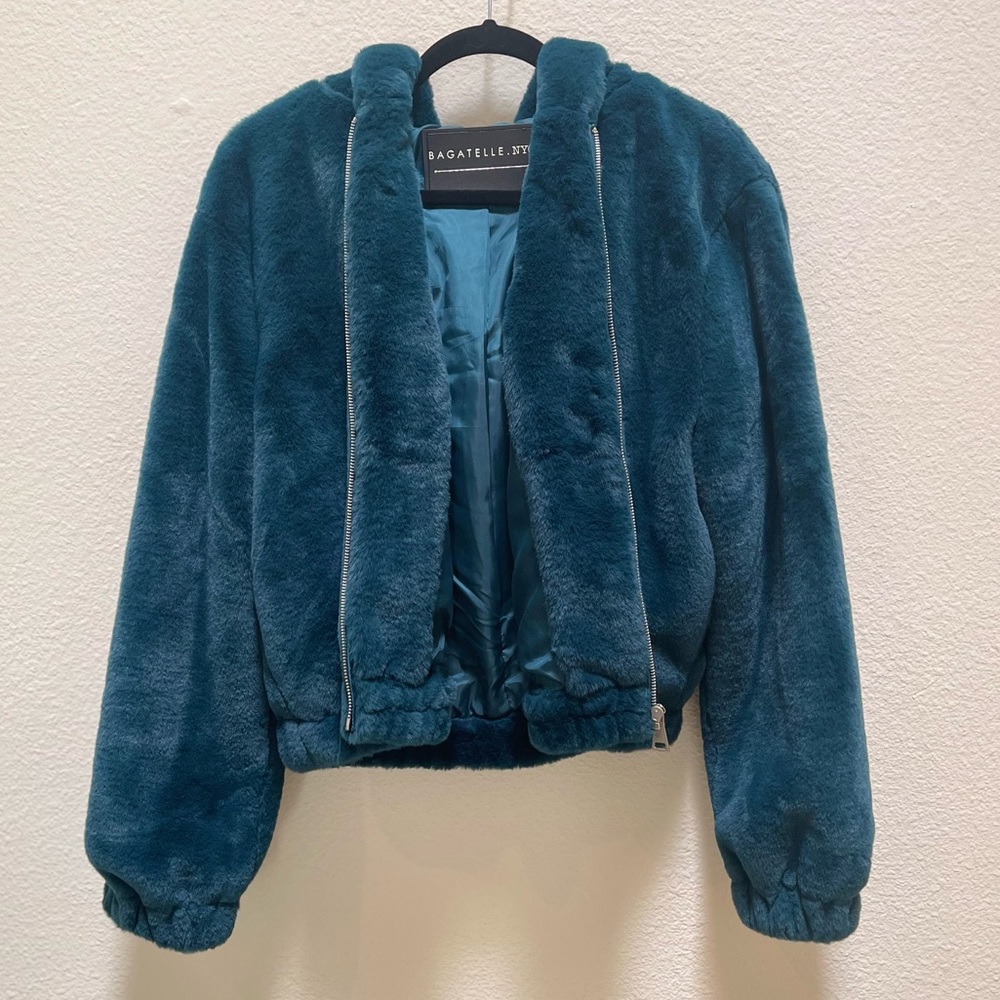 Teal faux fur jacket